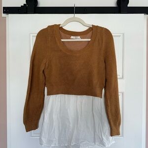 Anthropologie Tan and White Layered Sweater